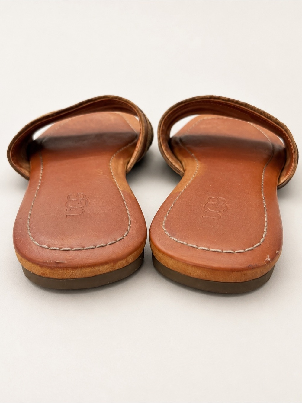 UGG Brown Leather Suede Slide Sandals Size 7 - Picture 3 of 4